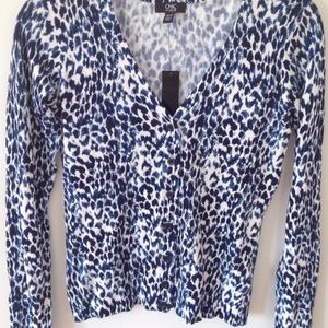 Blue Leopard Cardigan Cotton Blend